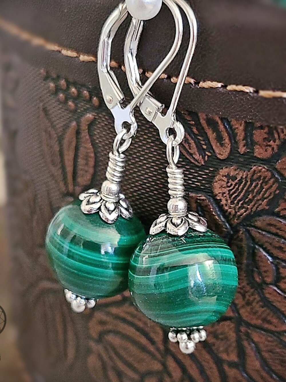 Natural Malachite Dangle Earrings 925 Sterling Silver Gemstone Jewelry